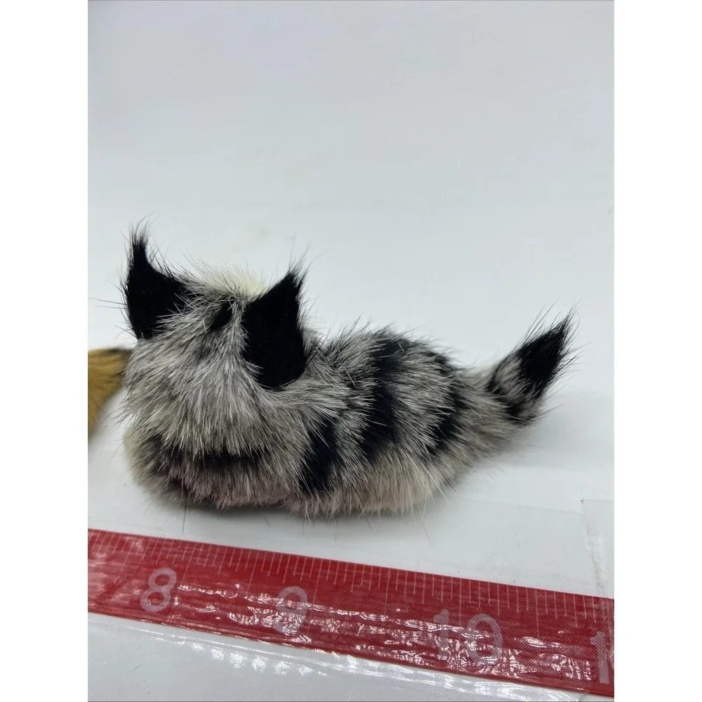 Vintage Realistic Rabbit Fur Miniature Kitten Figurines Set of 2 Cat Decor